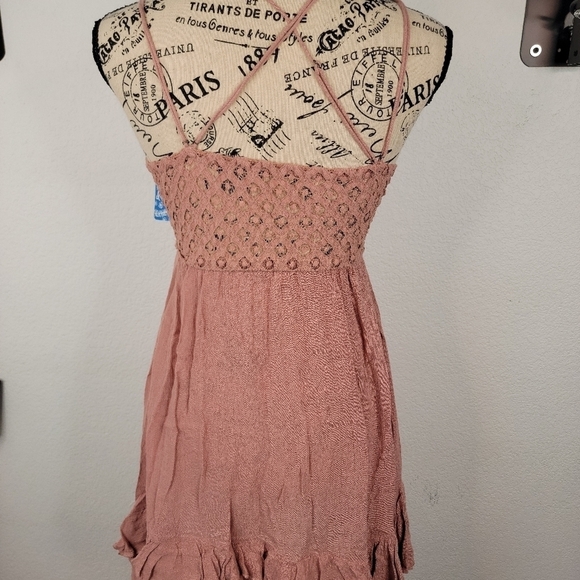 Free People Adella Lace Slip Mini Dress Rose V Neck NEW - Picture 11 of 16